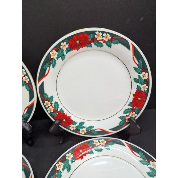 Tienshan Fine China Deck The Halls Christmas Design Salad Plate Set of 4 - Picture 5 of 11